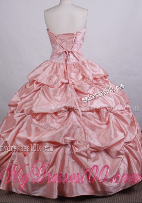 Pink Ball Gown Embroidery Quinceanera Dress with Pick-ups